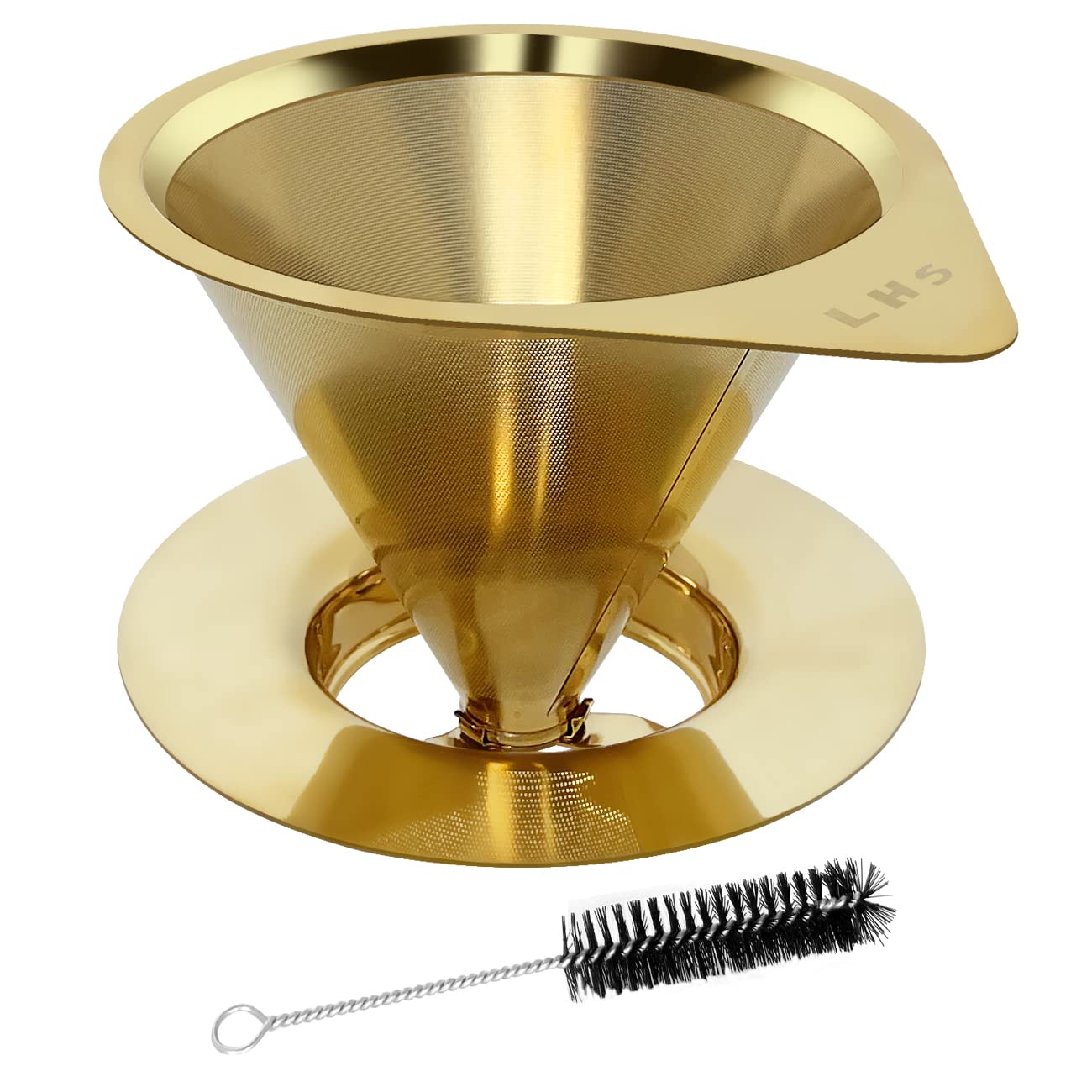 LHS Pour Over Coffee Dripper Reusable Coffee Filter Paperless Coffee Filter Stainless Steel Pour Over Coffee Maker Cone Coffee Dripper for 1-2 Cup,Gold