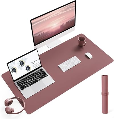 YSAGi Non-Slip Desk Pad 60x35 cm Waterproof PVC Leather Dark Pink