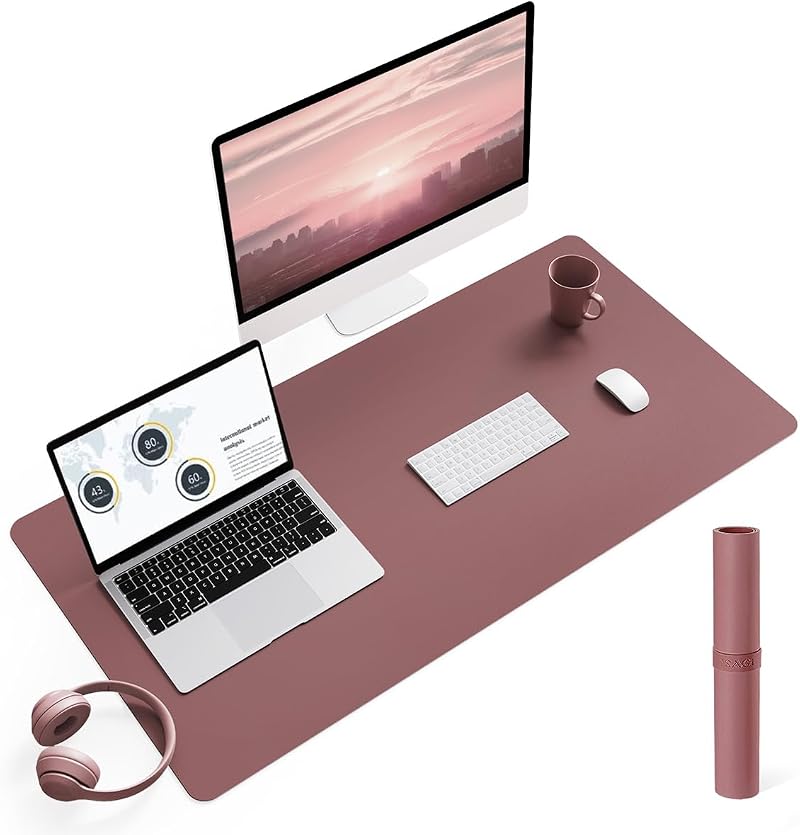 YSAGi Non-Slip Desk Pad 60x35 cm Waterproof PVC Leather Dark Pink
