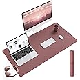 Non-Slip Leather Desk Mat, Desk Mouse Pad, Waterproof PVC Leather Desk Table Protector, Large Desk Blotter, Easy Clean Laptop Desk Writing Mat for Office/Work/Home/Decor(Dark Pink, 35.4" x 17")