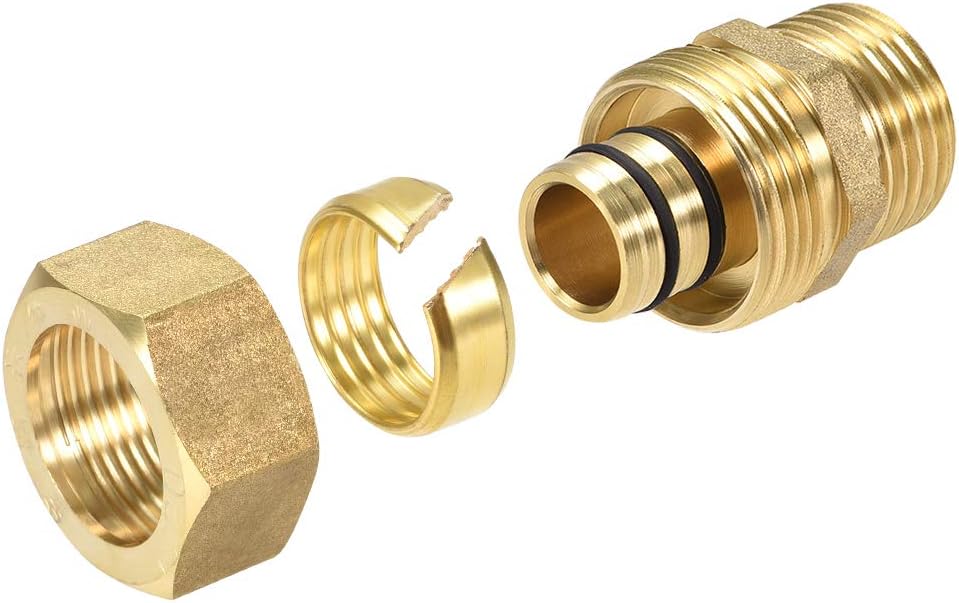 sourcing map Brass Compression Tube Fitting Connector Adapter 20mm Tube OD X 1/2 G Male Gold Tone, Copper,gold, G1/8, 1pcs - Image 4