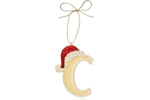 Mrchtmas 2025 Christmas Letter Ornaments, Letter C Ornaments for Xmas Tree, Hanging Christmas Red Hat Ornament for Mother Best Friends Sister Wife|C-Letter Ornament