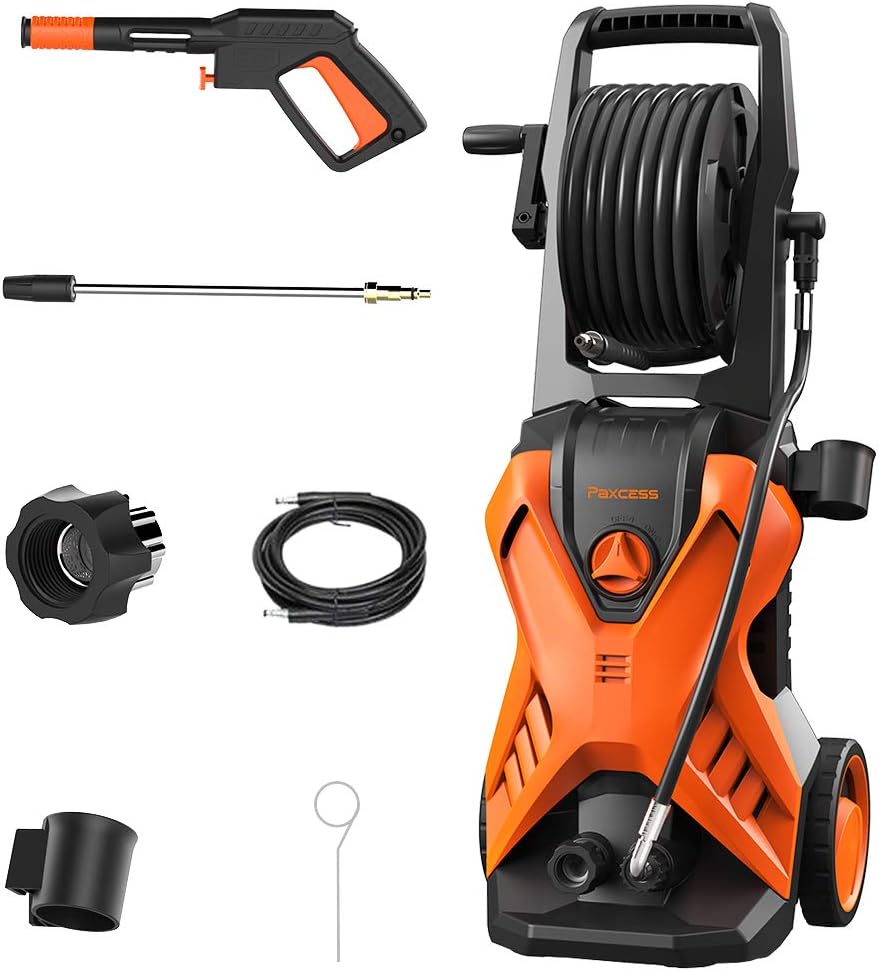 PAXCESS Electric Power Washer P3.2 1.76 GPM Wash Machine with Hose Reel, Orange : Garden & Outdoor
