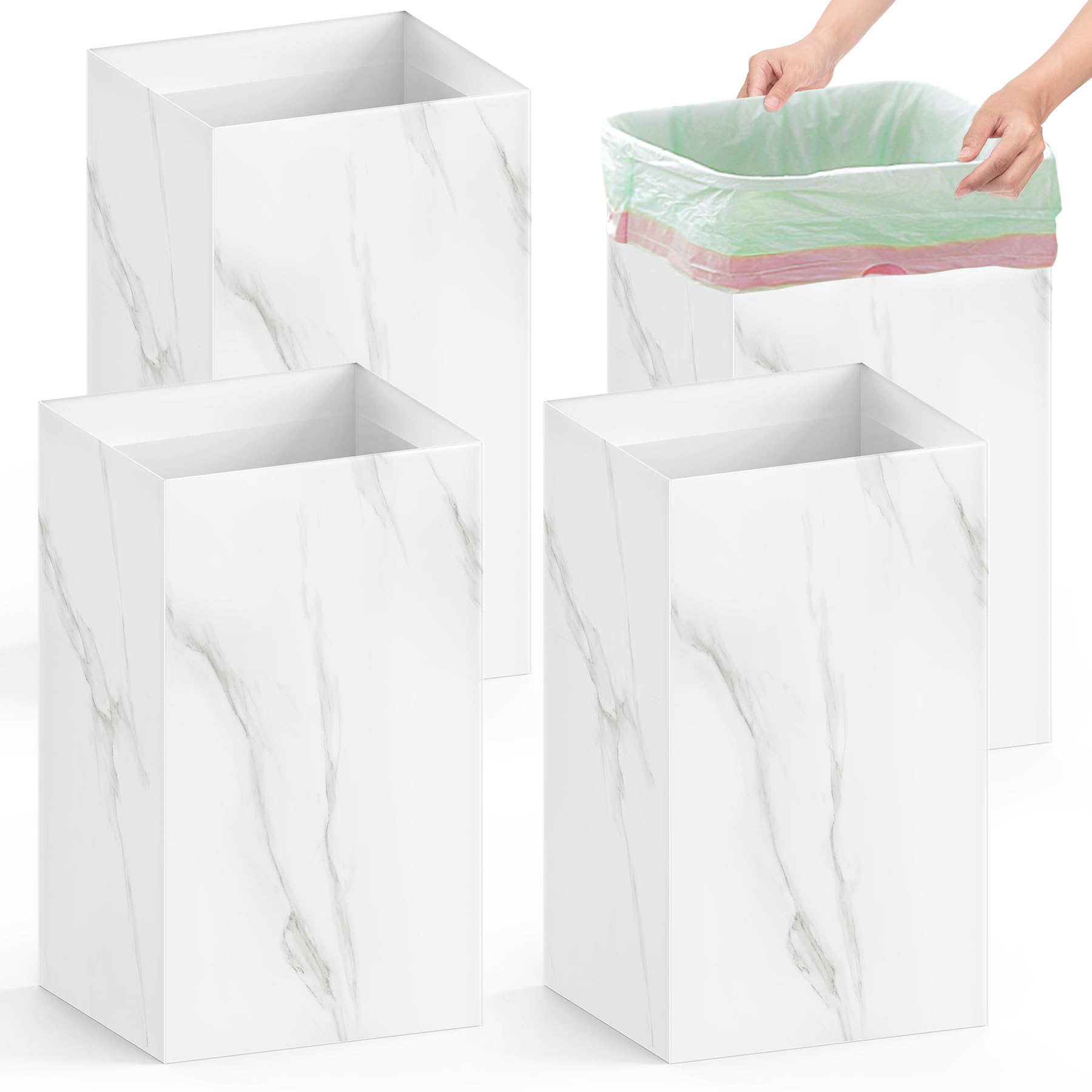 Magicheap 4 Pack Extra Large Disposable Trash Cans, Reusable Portable Garbage Can, 13 Gallon (21.6" H x 13.5" W x 10" D), Extra Thick Recycled Cardboard Portable Garbage Can and Recycling Bins,Marble