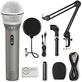 SAMSON Technologies Q2U USB/XLR Dynamic Microphone Recording and Podcasting Pack | Gray Bundled with Pop Filter + Mic Arm + Microfiber Cleaning Cloth (4 Items)