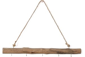 BYHER 15-Inch Driftwood Wall Hanging Jewelry Hanger - Rustic Wood Logs Hanging Branch Decor with 5 Hooks, Handcrafted from Natural Drift Wood Pieces for Crafts (Rustic)