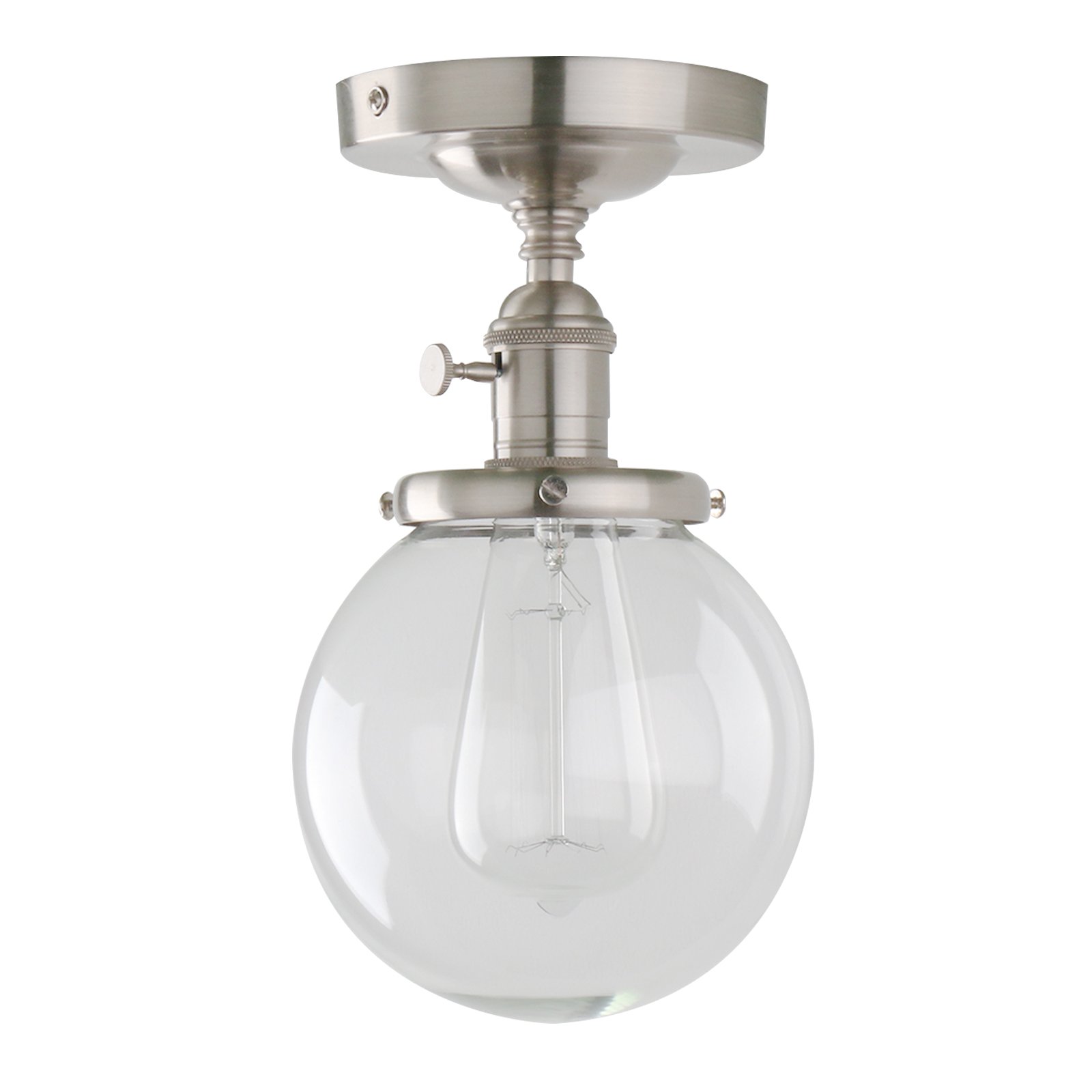 PathsOn Industrial Vintage Modern Flush Mount Ceiling Lamp Switch Loft Bar Kitchen Edison Pendant Light Chandelier with Clear Globe Glass Light Shade (Brushed)