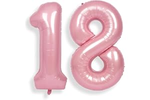 SUWEN 40 Inch Pink Large 18 Number Balloons Big Foil Helium Number Balloons 0-9 Jumbo Happy 18th Mylar Birthday Party Decorations for Girl or Women 81 Anniversary Party Supplies