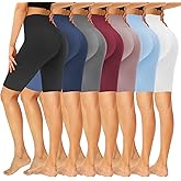 GROTEEN 7 Pack High Waisted 5''/8'' Biker Shorts for Women - Buttery Soft Black Workout Yoga Running Spandex Yoga Shorts