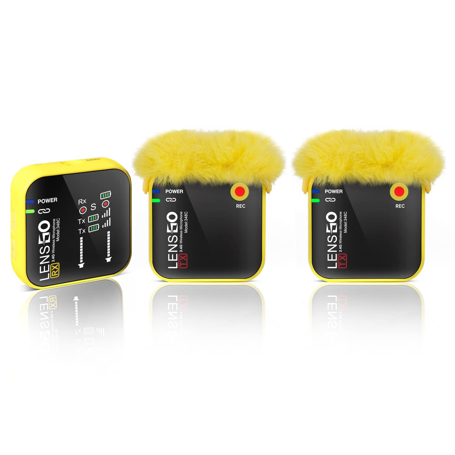 LENSGO 348C 2.4G Wireless Lavalier Microphone System, TF Card Slot Compact 2 Transmitter and 1 Receiver Wireless Lapel Lav Mic for iPhone Smartphone Camera Vlog YouTube Interview Video Camcorder