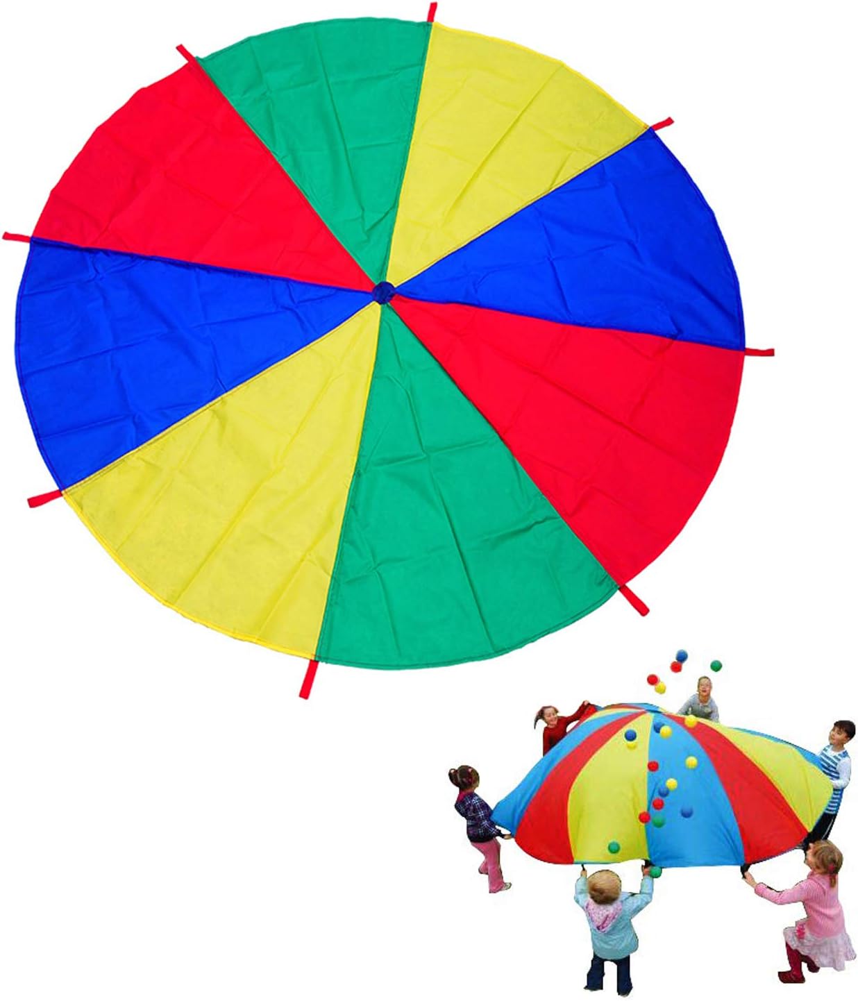 Wisolt 3m Schwungtuch für Kinder und Familie - Bunt Fallschirm Parachutes Spielzeug (5-8 Kinder)