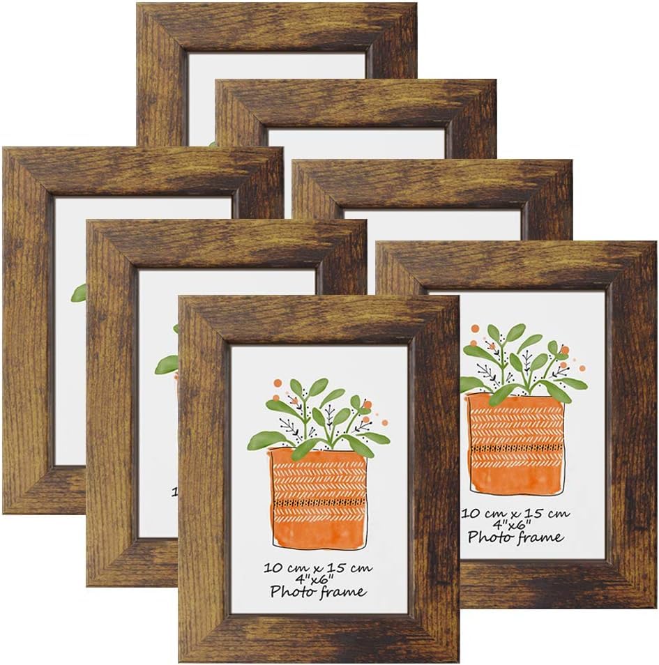 6x4 Photo Frames Rustic Picture Frame Prints Wall Tabletop Display, Set of 7