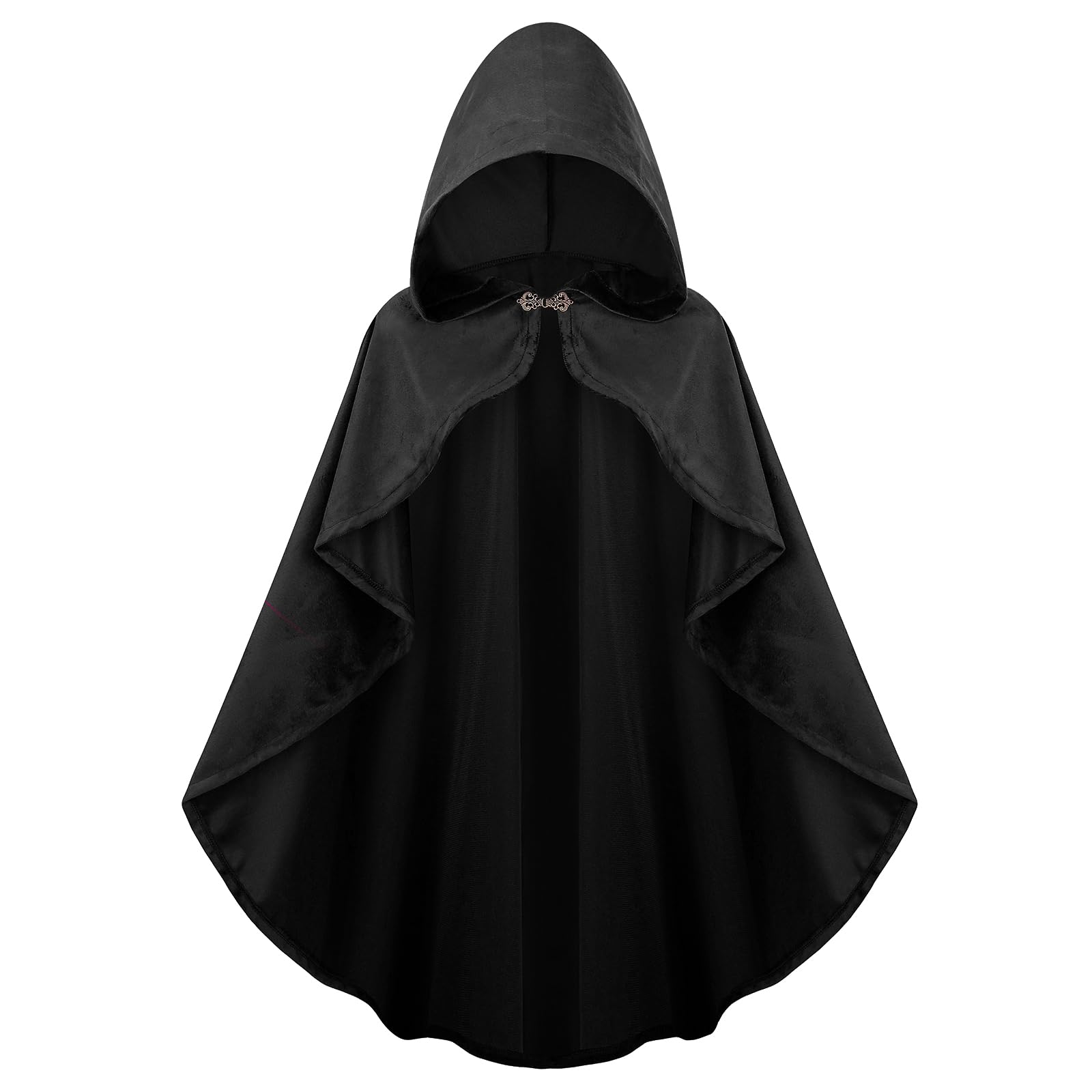 maxToonrain Medieval Costume with Hood Northern Knight Renaissance Hooded Cloak Vintage Gothic Witch Wizard Victorian Halloween Fancy Dress Costume (Black,90cm-Women)