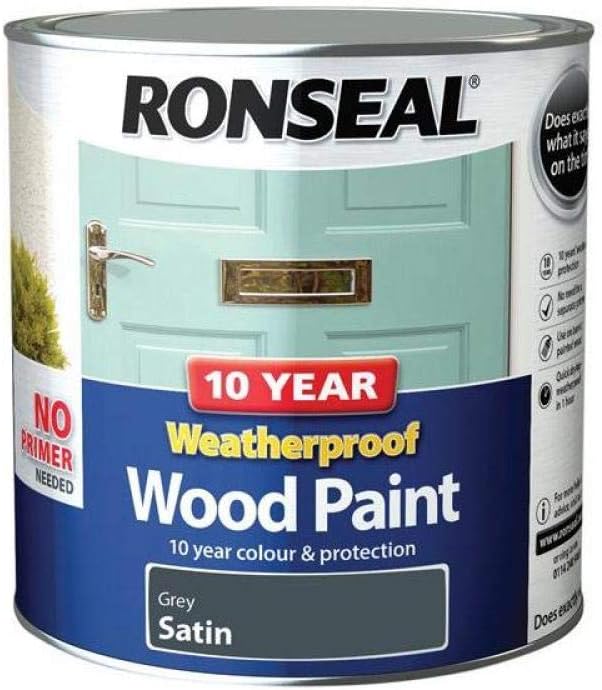 RONSEAL 10 Year Weatherproof 2 in 1 Wood Paint Grey Satin 2.5 Litre, 2.5 l (Pack of 1)