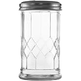 Wongblee Glass Sugar Shaker Dispenser 12oz, Stainless Steel Flip Top Lid for Easy Pouring, Sugar Pourer for Sugar, Powdered Sugar, Parmesan, Cinnamon, &amp; Spices