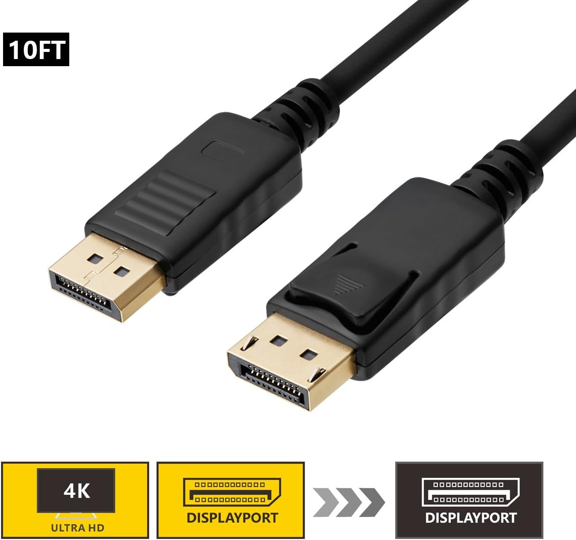 DP to DP Cable 10ft,SZCTKlink Gold Plated DisplayPort to DisplayPort (DP v1.2) Audio and Video Cable 4K Resolution Supportted-Male to Male C1005-01