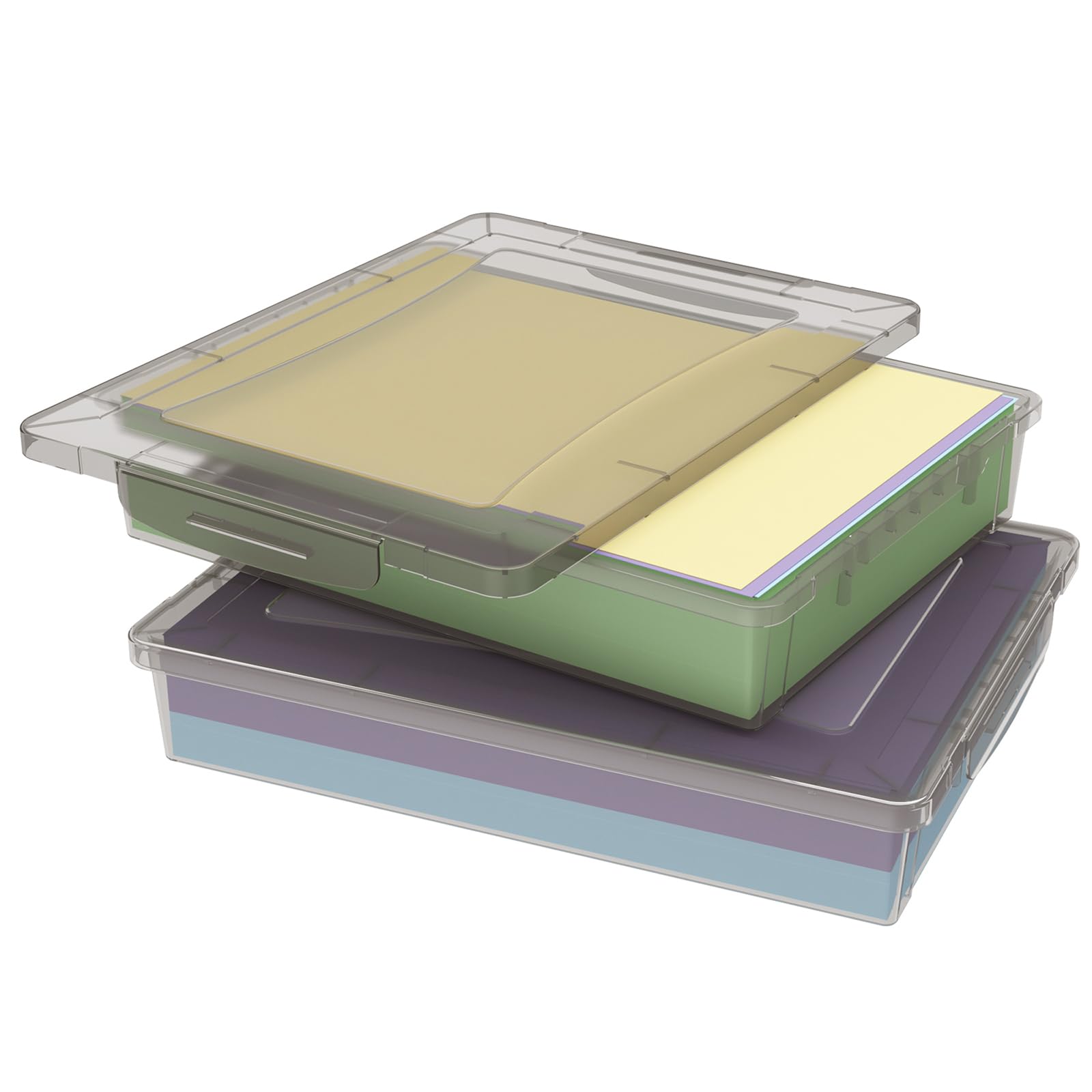 Lifewit 2 Pack Plastic Multi-Purpose Storage Box with Latching Lids, Gray A4 Paper Storage, Classroom Organization, Storage Containers for Board Game, Craft, Document, Magazine, Art Supplies
