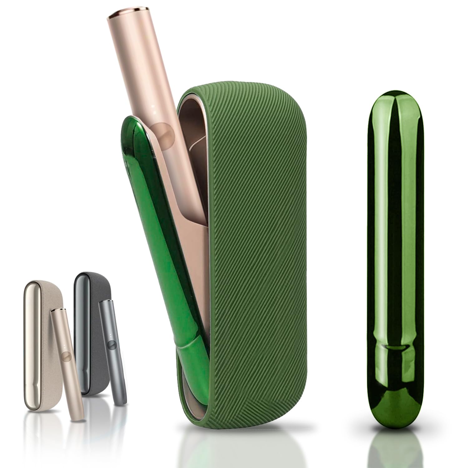 Case Compatible with IQOS ILUMA, Cover + Magnetic Faceplate, Magnetic Side Case, Soft Material Protective Cover, Accessory Bag (Dark Green)
