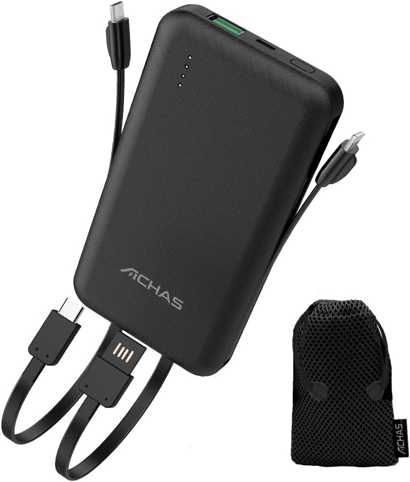 Fast Charge Power Bank with Built in Cables, 10000mAh PowerCore Slim