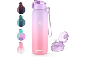 WEMEET 32OZ Sports Water Bottle With Removable Straw and Chug Lid, 18/10 Stainless Steel Insulated Water Bottle Leakproof wit