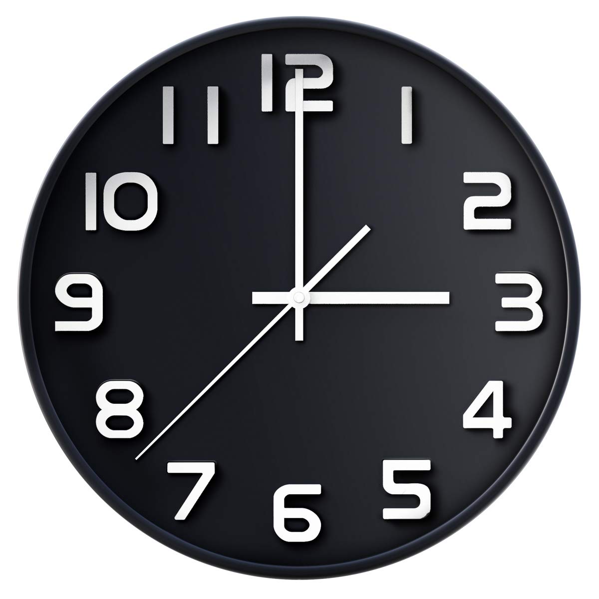 Wall Clock 12" Silent Non-Ticking Quartz Decorative Wall Clock 3D Large Number, Modern Style Good for Living Room & Home & Office Battery Operated(black)