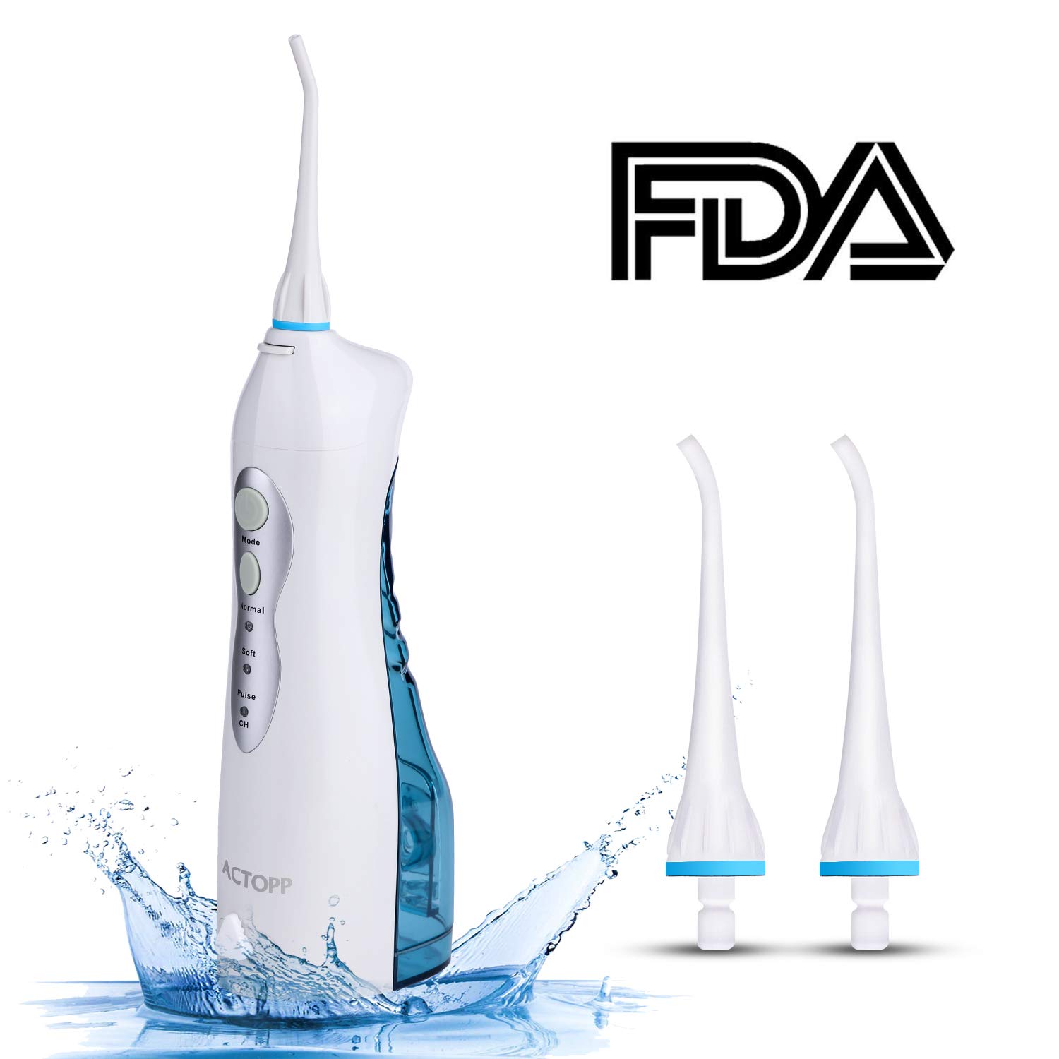 ACTOPP Portable Water Dental Flosser Waterproof Oral Irrigator 3 Modes 160ml Water Tank with 3 Jet Tips Rechargeable Cordless Water Flosser Ideal for Kids Adults Braces in Home and Travel