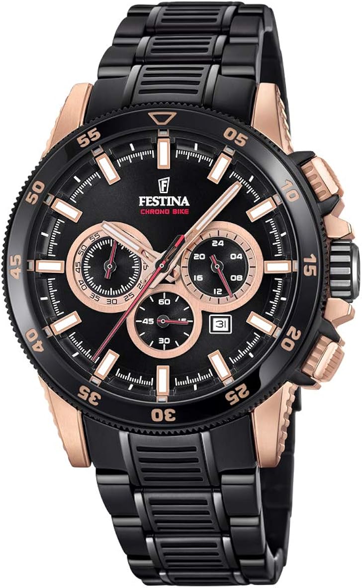 Men's Watch Festina - F20354/1 - CHRONO BIKE 2018 Special Edition - Chronograph - Date - AM/PM - Black and Rose-Gold Plated