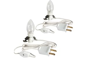 Dazzle Bright 2 Pack 6 FT Accessory Cord with Incandescent Light Bulb E12 Socket White Cord with On/Off Switch Plug, C7 Candelabra Light Bulbs for Holiday Decorations, Christmas Village House