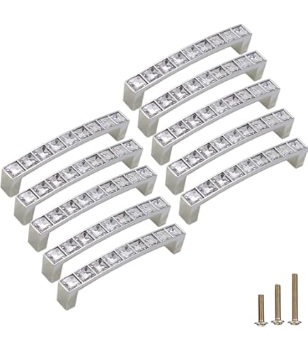 LANC Modern Cabinet Knobs And Pulls Shiny Drawer/Furniture Handles With Screws All Metal Stylish Kitchen Hardware 10 Pack, Silver, B203P96-P10 - View #6