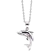 Charm America - Silver Dolphin Pendant Necklace- 925 Sterling Silver- Silver Adjustable Necklace 16"-18"