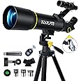 Telescope, 70mm Aperture 400mm AZ Mount Astronomical Refracting Telescopes (20x-200x) for Kids & Adults, Portable Travel with Tripod Phone Adapter, Remote Control, Easy to Use, Black