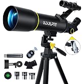 Koolpte Telescope for Kids, 70mm/400mm Travel Refractor Kit, Black | Travel telescope for kids and beginners to view the Moon and landscapes, with AZ mount, phone adapter, tripod and remote.