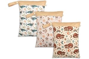 KKTAPOS Wet Dry Bags for Baby Cloth Diapers - Waterproof Reusable Washable Travel Bags, Gym Bag, Pool, Daycare Soiled Baby Items Yoga Gym Bag for Swimsuits & Wet Clothes 3pcs/set（Ocean&Animal