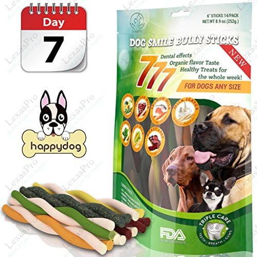 Best 777 DOG SMILE Premium Dental Bully Sticks Dog Treats: 7 DENTAL EFFECTS, 7- FLAVORS, 7-HEALTHY TREATS FOR THE WHOLE WEEK! Natural Dog Treats FDA - Approved for DOGS ANY SIZE! (Bully Sticks 6in)