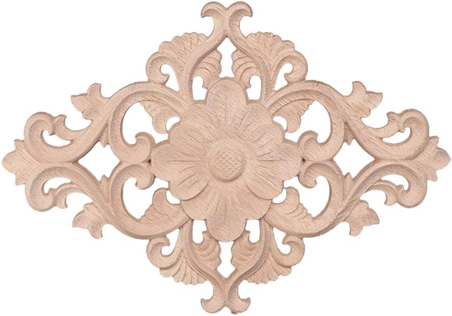 Floral Wooden Carved Decal Corner Onlay Applique Frame Decor Furniture Wall Unpainted for Cabinet