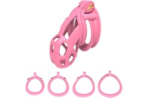 Upgraded Mens Lightweight Chastity Cage with 4 Sizes Rings, Male Comfortable Chastity Devices -HA16 (Pink, Small)
