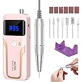 MOCOWIND Portable Nail Drill Professional 35000 RPM, Rechargeable Electric Nail File Machine Cordless E-File for Acrylic Gel Polishing Removing with Bits Kit for Manicure Salon Home, Pink