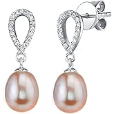 THE PEARL SOURCE Genuine Freshwater Cultured Pearl & Cubic Zirconia Delia Earrings & Pendant Set for Women