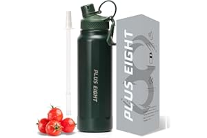 pluseight Sports Water Bottle, Insulated Water Bottle With Straw, Stainless Steel Water Bottle Wide Mouth for Sports, Gym or Office, BPA-Free Keep Cold 24H Hot 12H (Green, 32 oz), PE-A06