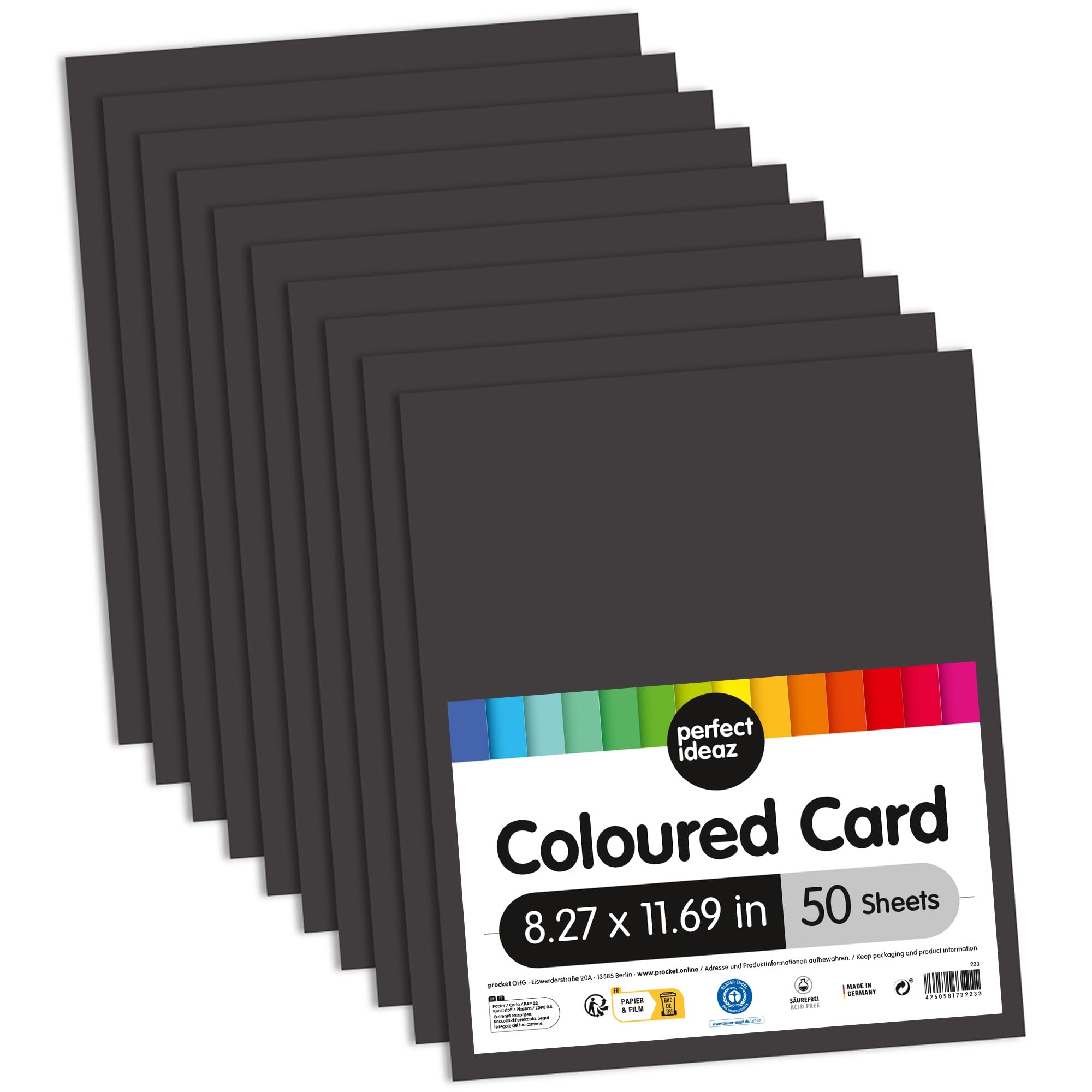 perfect ideaz 50 Sheets Black Photo Card, A4 Size (8.27 x 11.69 in), Craft Paper, Dyed Through Sheets, Construction Paper in 300g /qm, Tinted Drawing Carton for Crafts, Quality Sheets