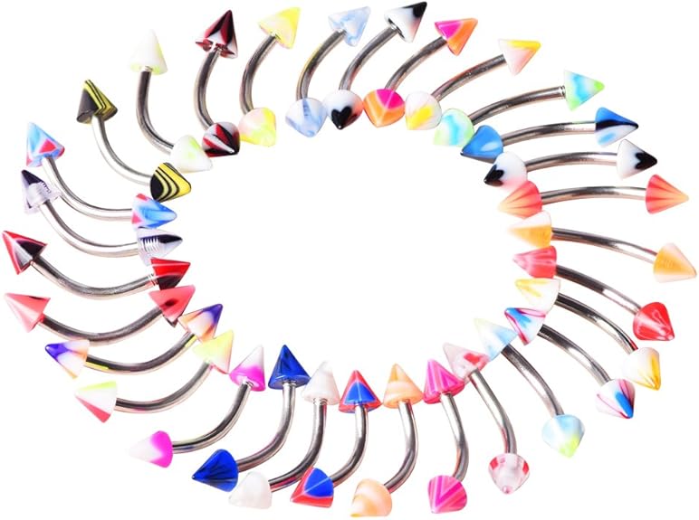 D&M Jewelry 30pcs Acrylic Colorful Curved Barbell with Spike Eyebrow Ring Kit Amazon.ca Jewelry