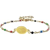Rofusn Virgin Mary Medal Bracelet for Women: Stainless Steel Catholic Colorful Beaded Chain Bracelets Religious Jewelry Gift for Christmas Baptism Easter Communion