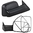 Towing Mirrors a Pair for 1998-2001 Dodge Ram 1500, 1998-2002 for Ram 2500 3500, Power Adjustable, Heated, Manual Folding, Black