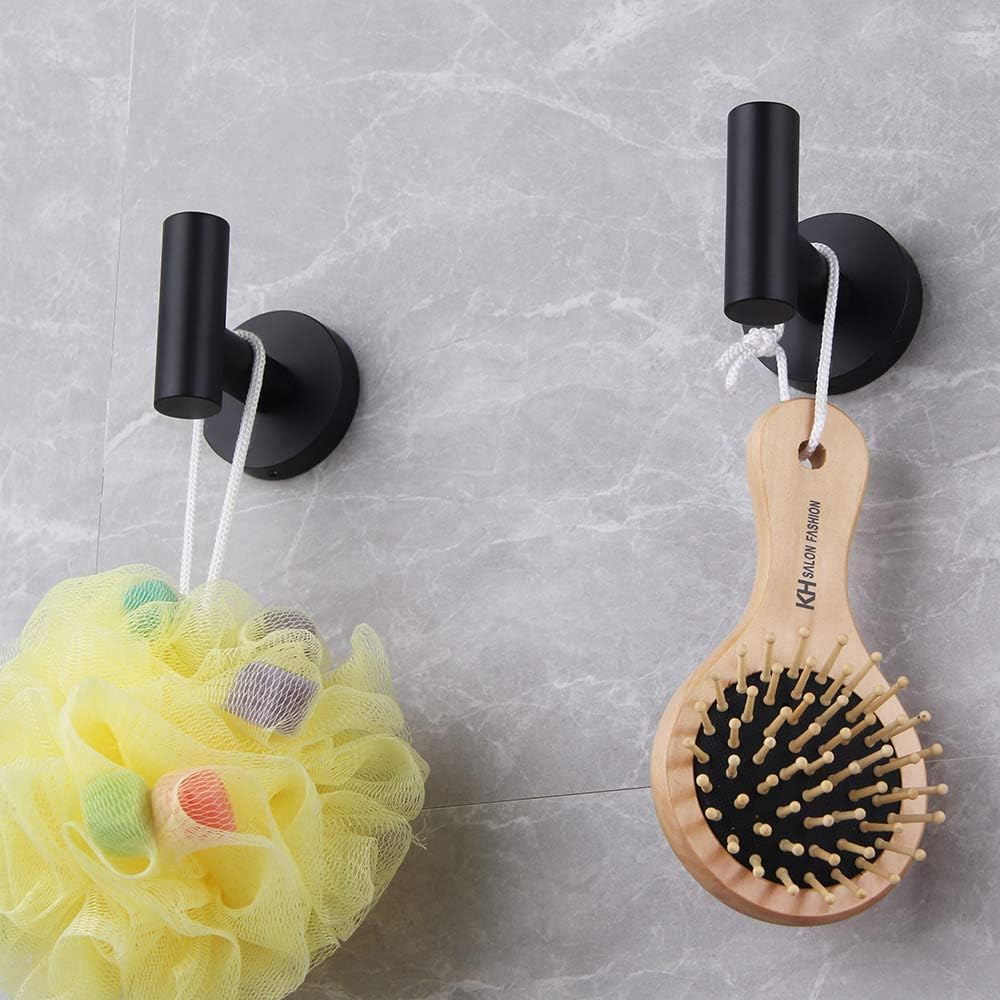 GERZWY Bathroom Matte Black Coat Hook SUS 304 Stainless Steel Single Towel/Robe Clothes Hook for Bath Kitchen Contemporary Hotel Style Wall Mounted 2 Pack AG1107B-BK - - 