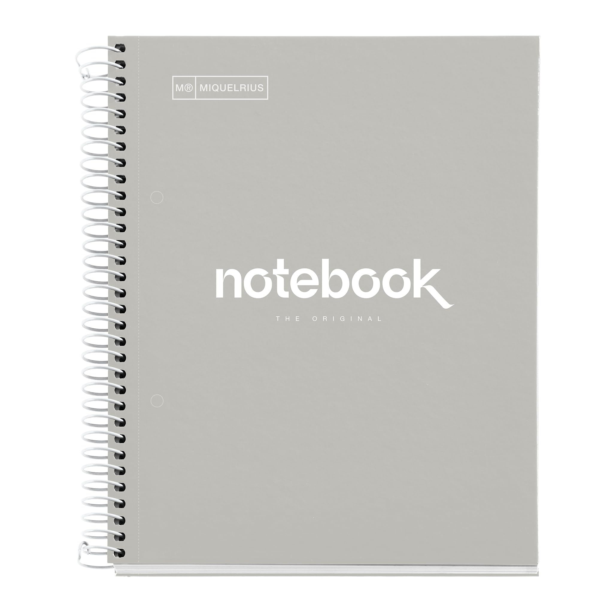 Miquelrius A5 Notebook Emotions 80 Sheets 90 g/m² 5 mm Squared 1 Colour Stripe, Microperforated Spiral Notebook, Extra Rigid Cover, 2 Drills, Grey