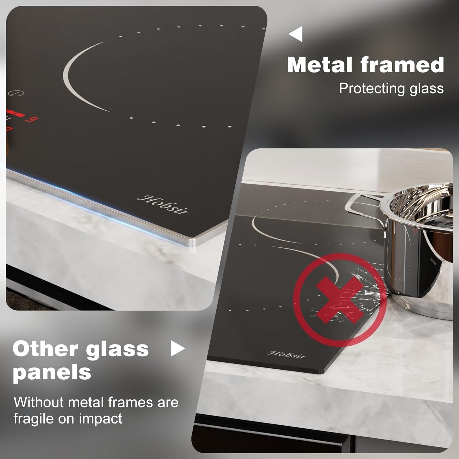 Hobsir 30 Inch Electric Cooktop, 5 Burners Cooktop, Electric Stove Top Burner, 8400W Drop-in Ceramic Stove Cooktops with Glass Metal Frame, Timer, Safety Lock, 220-240V, Hard Wired (No Plug) Cooktops