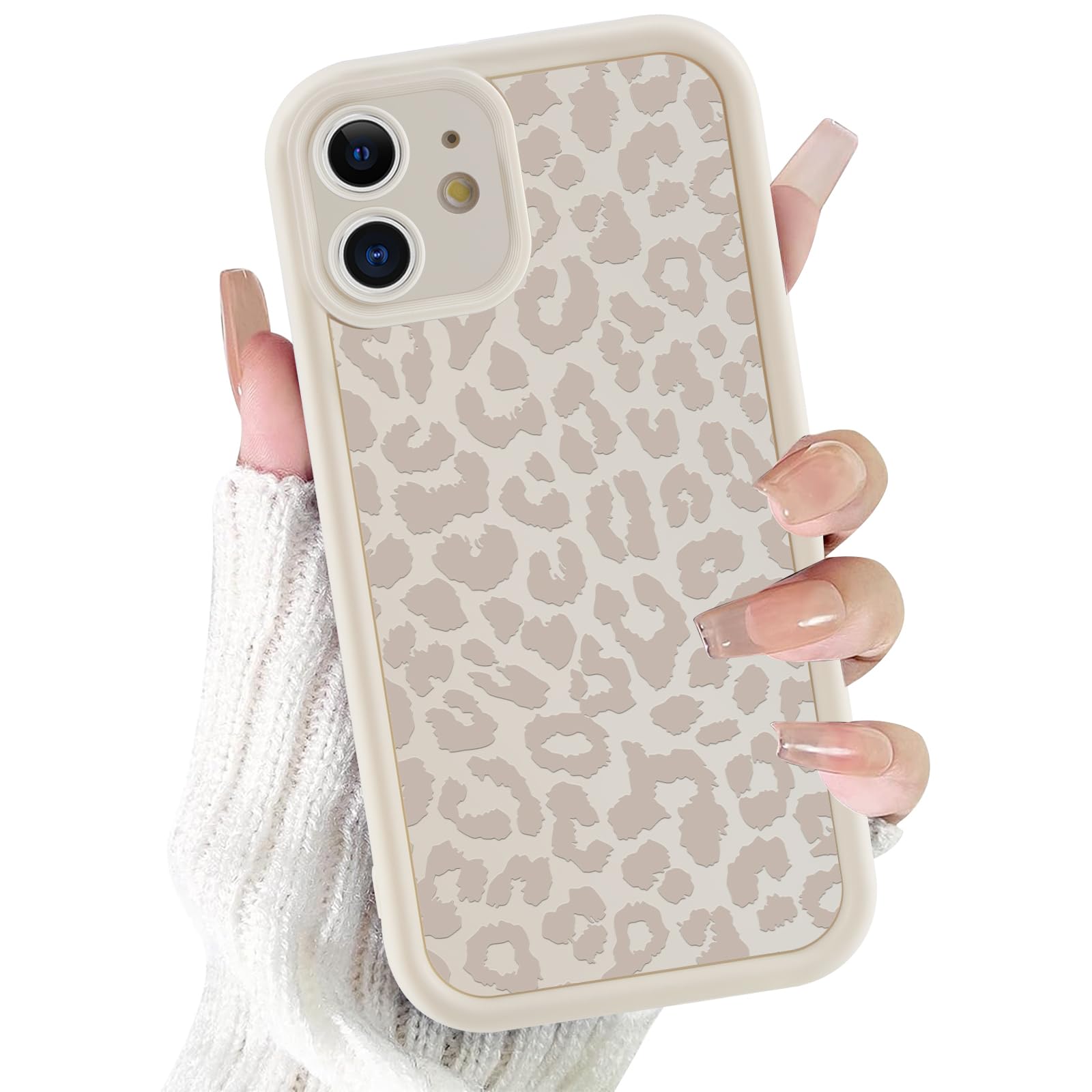 lioscre Cute Cheetah Print Phone Case for iPhone 12 Case 6.1", Aesthetic Luxury White Leopard Pattern Design Cover Shockproof Soft Slim TPU Full Camera Lens Protective Funda for Women Girls