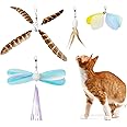 uahpet Cat Wand Toy Refills Natural Feathers Replacement Teasers, 4Pcs Different Senses Replacement Teasers Arouse Cat Desire to Hunt