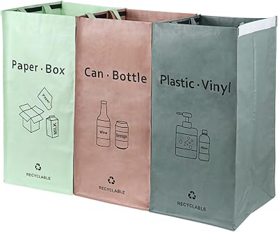 BOMEI PACK 3 Pack Recycling Bags Pink Grey Green with Handles 42 Gal Waterproof