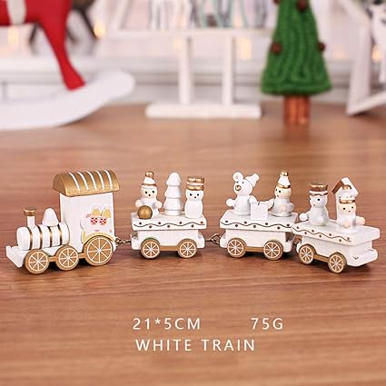 Thboxes Christmas Wooden Little Train New Year Home Props Christmas Ornaments Children Gift A# White Train
